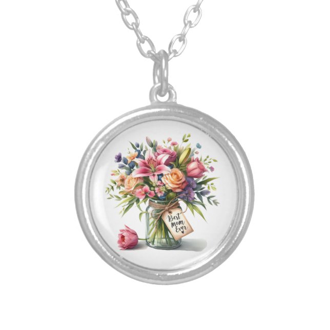 Flowers for Mom Silver Plated Necklace (Front)