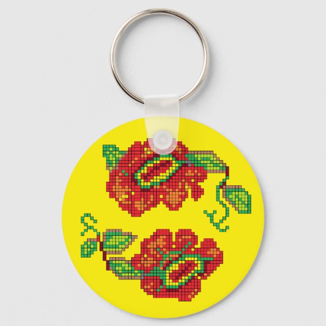 Flowers For My Belle II - Yellow Bkg. Keychain (Front)