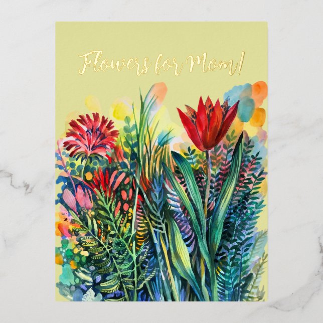 Flowers for the best mom! foil holiday postcard (Front)