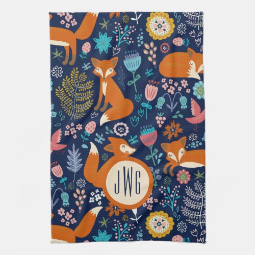 Flowers  Foxes Cartoon Colorful Illustration Kitchen Towel