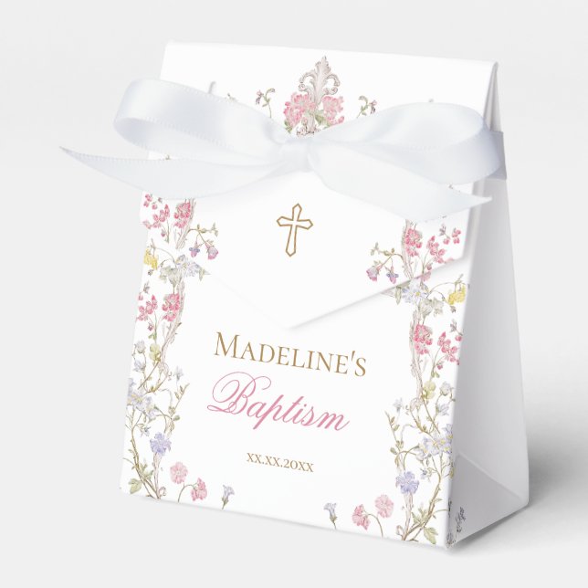  flowers frame Baptism Favor Boxes (Front Side)