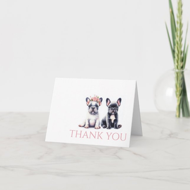  Flowers & French Bulldogs Thank You Card (Front)