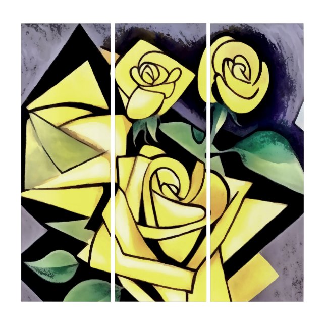 Flowers From A Friend Geometric Yellow Roses Triptych (Front)