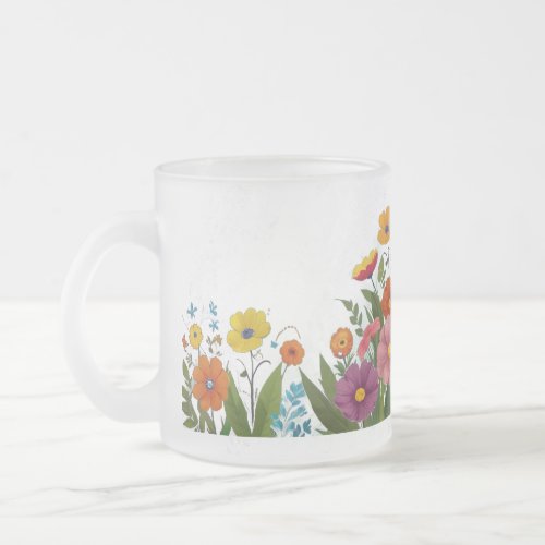 flowers frosted glass coffee mug