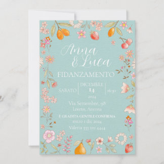 Flowers & Fruit Turquoise Background Invitation