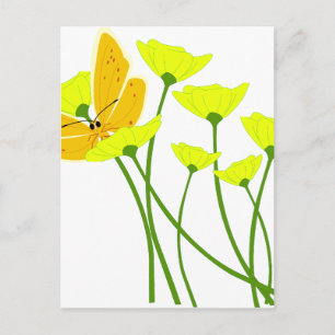 flowers garden butterfly nature yellow blossoms postcard