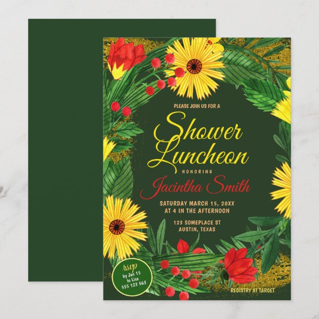 Flowers Garden Party Luncheon Shower Invitation (Front/Back)