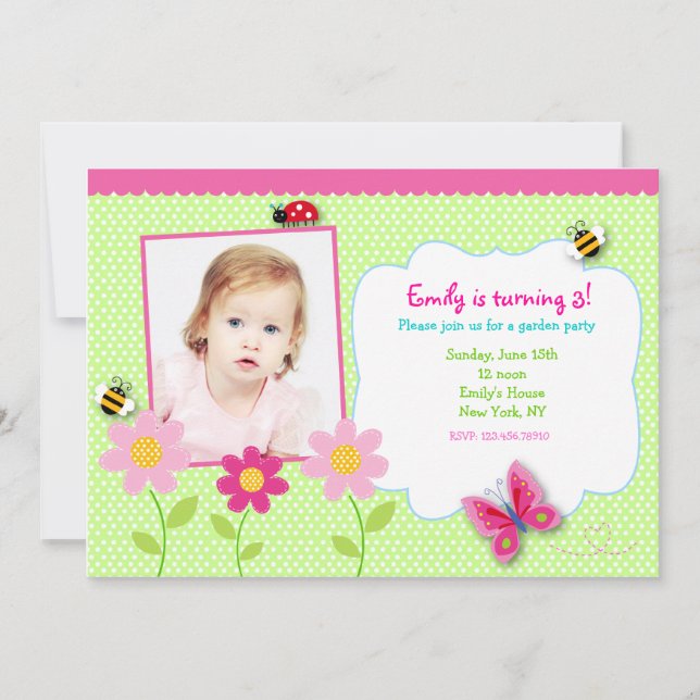 Flowers Garden Photo Birthday Party invitations (Front)
