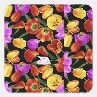 Flowers Garden Turquoise Mauve Brown,flowers garde Square Sticker