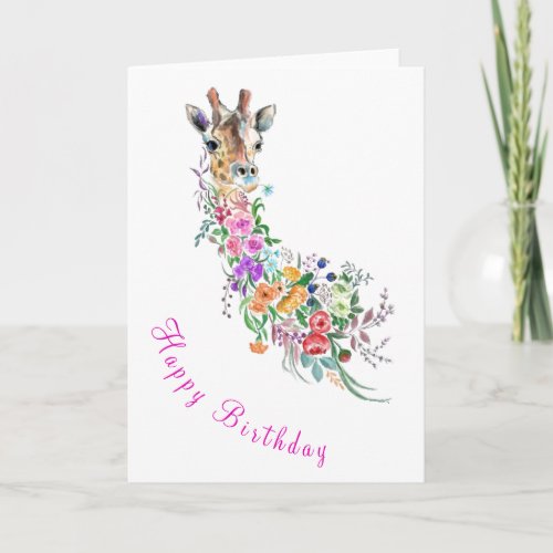 Flowers Giraffe Birthday Card Drawing