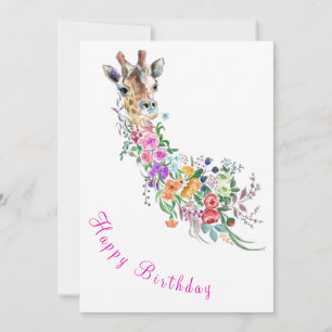 Flowers Giraffe Birthday Card Painting