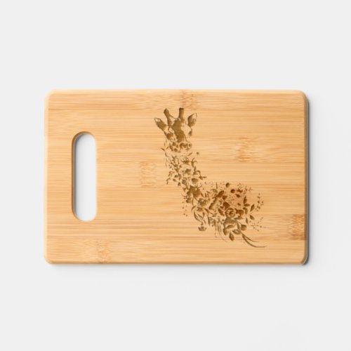 Flowers Giraffe Etched Wooden Cutting Board