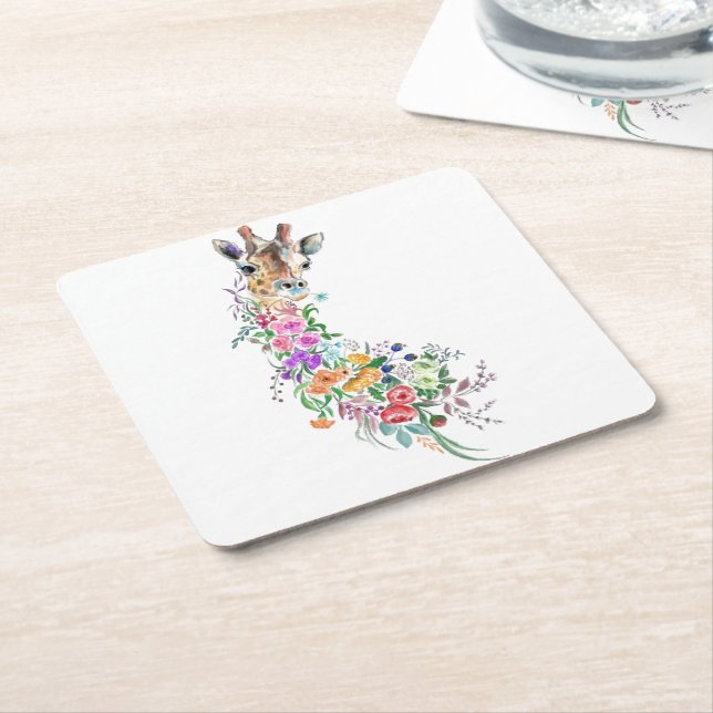 Flowers Giraffe Paper Coaster (Angled)