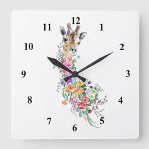 Flowers Giraffe Wall Clock - Customizable