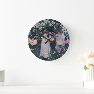 Flowers Girls Paper Lanterns Vintage Art Decor Round Clock
