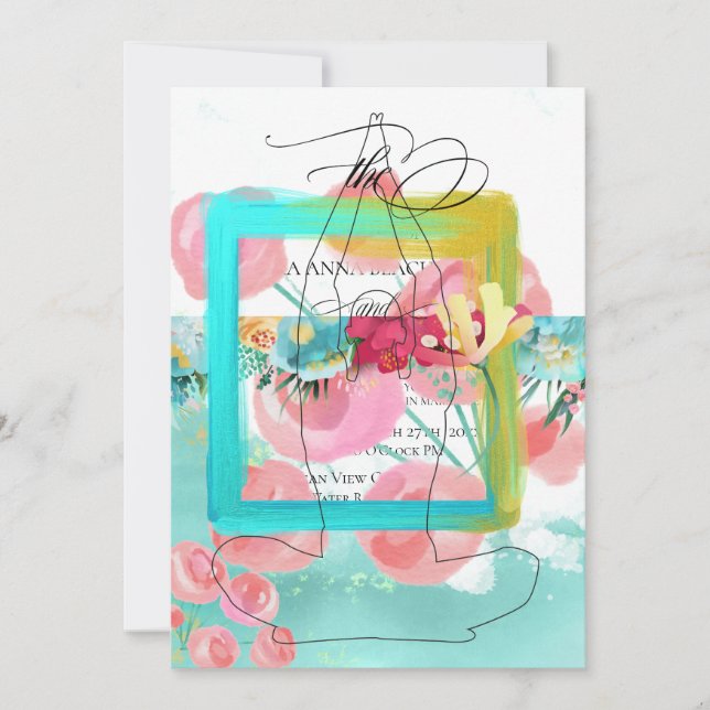 *~* Flowers Glitter Modern Abstract  Mint Invitati Invitation (Front)