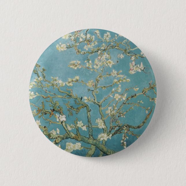 Flowers Gogh Branches Almond Blossoms Nature Pinback Button (Front)