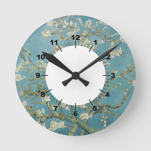 Flowers Gogh Branches Almond Blossoms Nature Round Clock (Front)