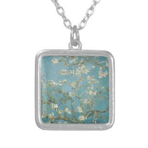 Flowers Gogh Branches Almond Blossoms Nature Silver Plated Necklace