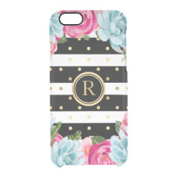 Flowers, Gold Dots &amp; Black &amp; White Stripes Pattern Clear iPhone 6/6S Case