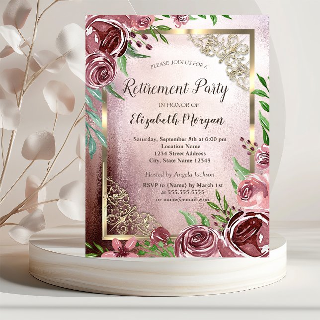  Flowers Gold Frame Retirement Invitation (Creator Uploaded)