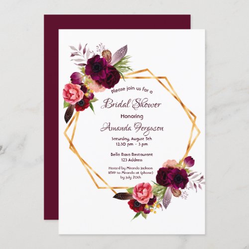 Flowers gold geometric boho bridal shower invitation