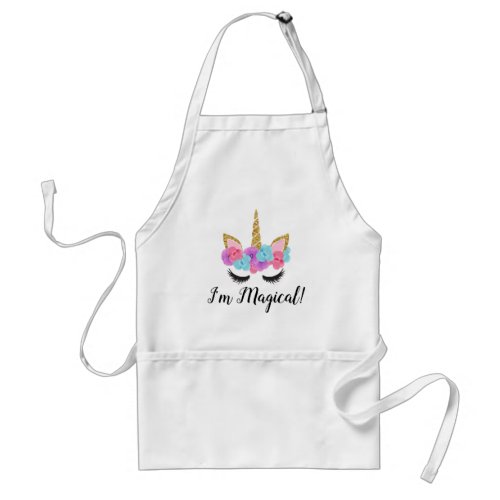 Flowers Gold Magical Unicorn Girls Adult Apron