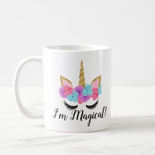 Flowers Gold Magical Unicorn Girls Coffee Mug