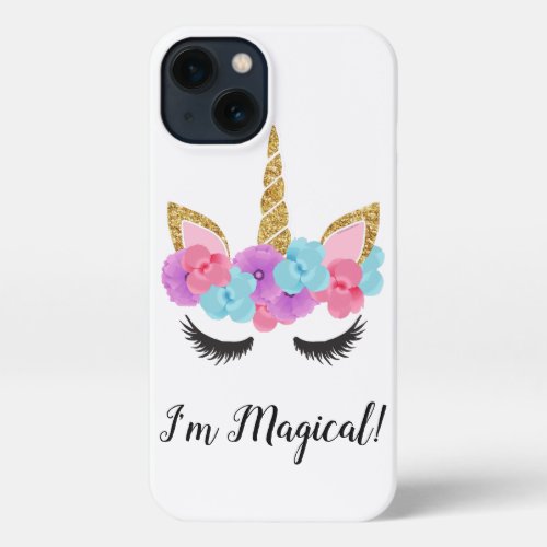 Flowers Gold Magical Unicorn Girls iPhone 13 Case