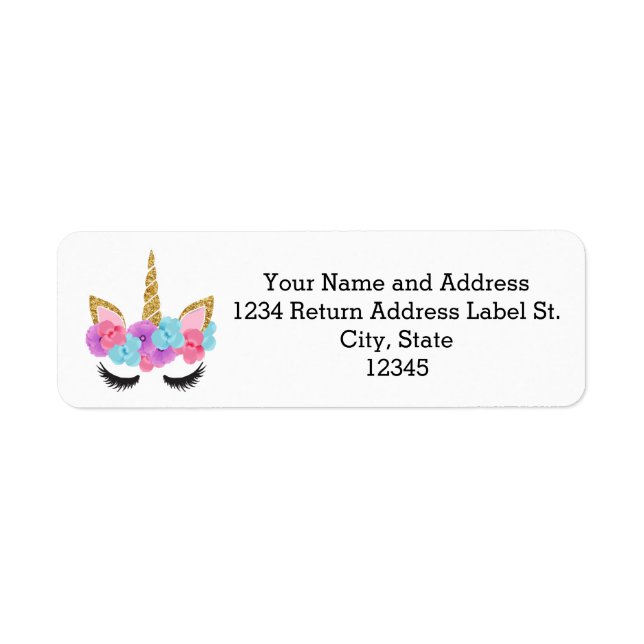 Flowers Gold Magical Unicorn Girls Label (Front)