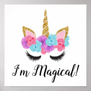 Flowers Gold Magical Unicorn Girls Poster