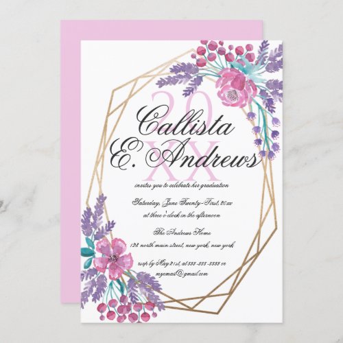 Flowers Gold Terrarium Watercolor Graduation Invitation