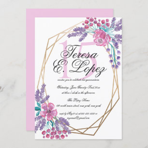 Flowers Gold Terrarium Watercolor Quinceañera Invitation