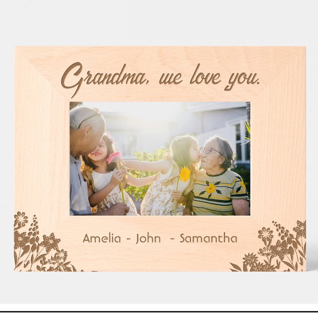 Flowers Grandma  Names Engraved Wood Frame  (Creator Uploaded)