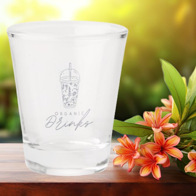 Flowers Gray Color With Inscription Organic Drinks Shot Glass (Creator Uploaded)