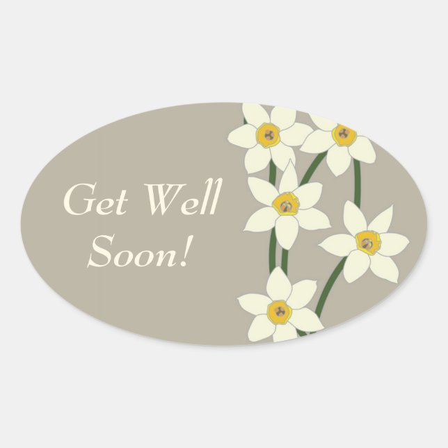 Flowers - Gray Get Well Soon Sticker (Front)
