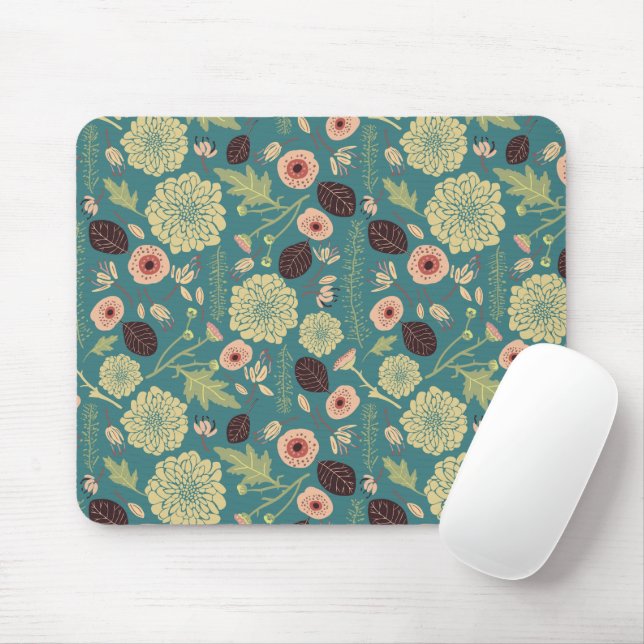 Flowers Green Pink Floral Pattern Mouse Pad (With Mouse)
