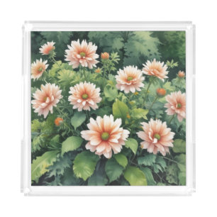 Flowers Greenery Elegant Watercolor Acrylic Tray