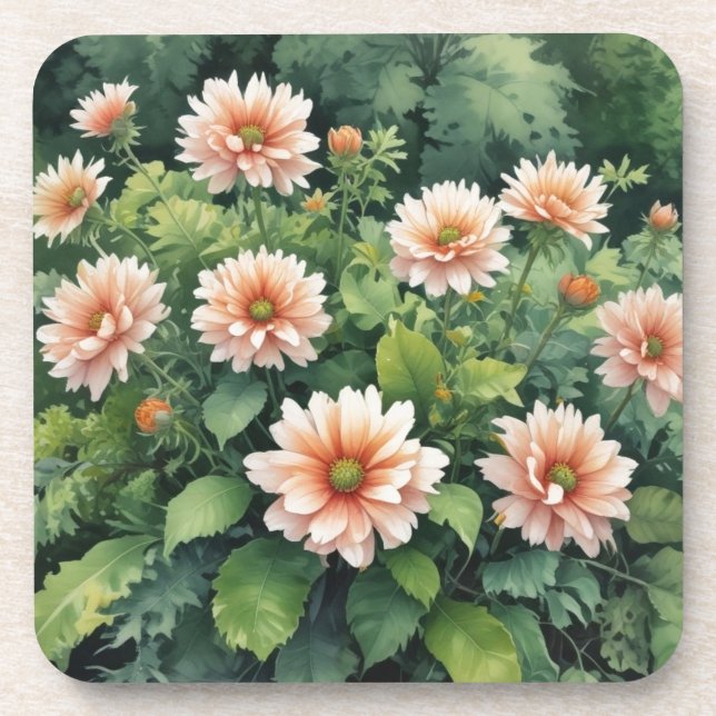 Flowers Greenery Elegant Watercolor Beverage Coaster (Front)