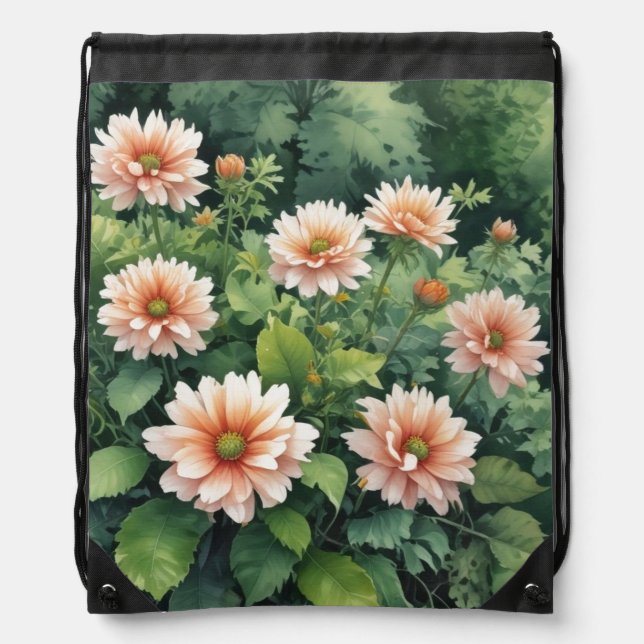 Flowers Greenery Elegant Watercolor Drawstring Bag (Front)