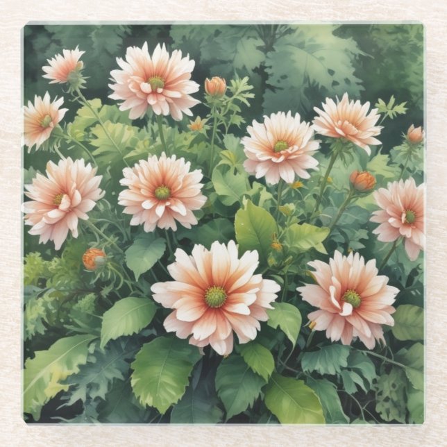 Flowers Greenery Elegant Watercolor Glass Coaster (Front)