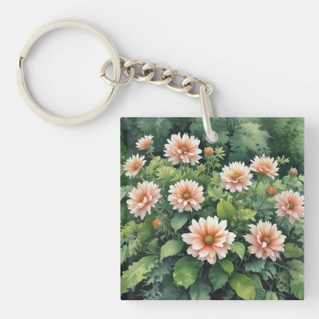 Flowers Greenery Elegant Watercolor Keychain (Front)