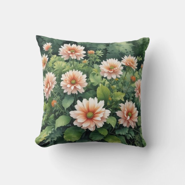 Flowers Greenery Elegant Watercolor Throw Pillow (Front)