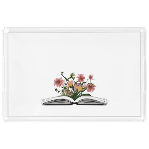 Flowers growing from book acrylic tray