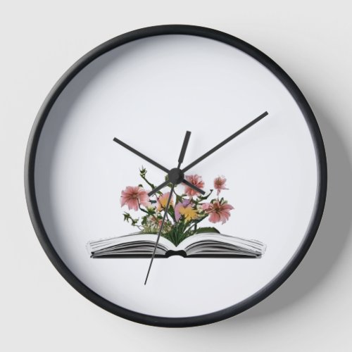 Flowers growing from book clock