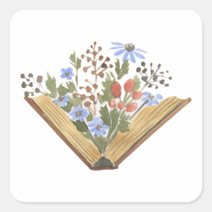 Flowers Growing From Book Square Sticker