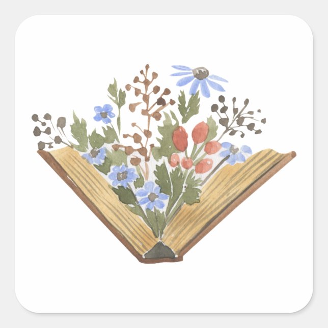 Flowers Growing From Book  Square Sticker (Front)