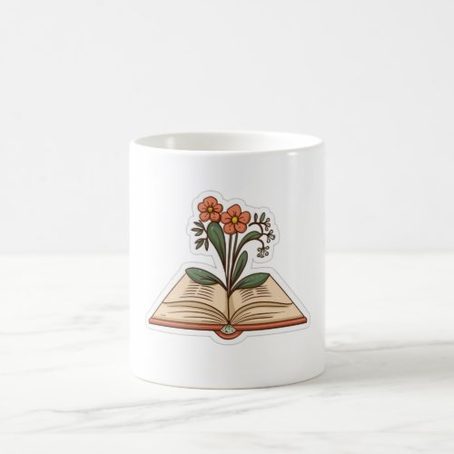 Flowers Growing from Book Sticker Coffee Mug