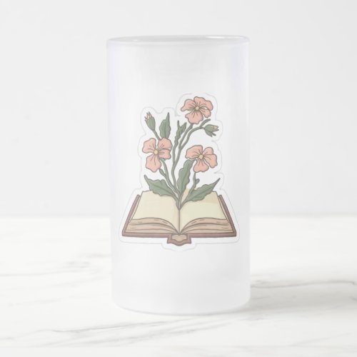 Flowers Growing from Book Sticker Frosted Glass Beer Mug