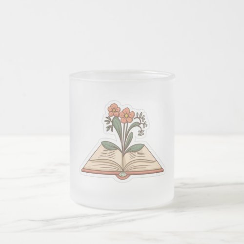 Flowers Growing from Book Sticker Frosted Glass Coffee Mug